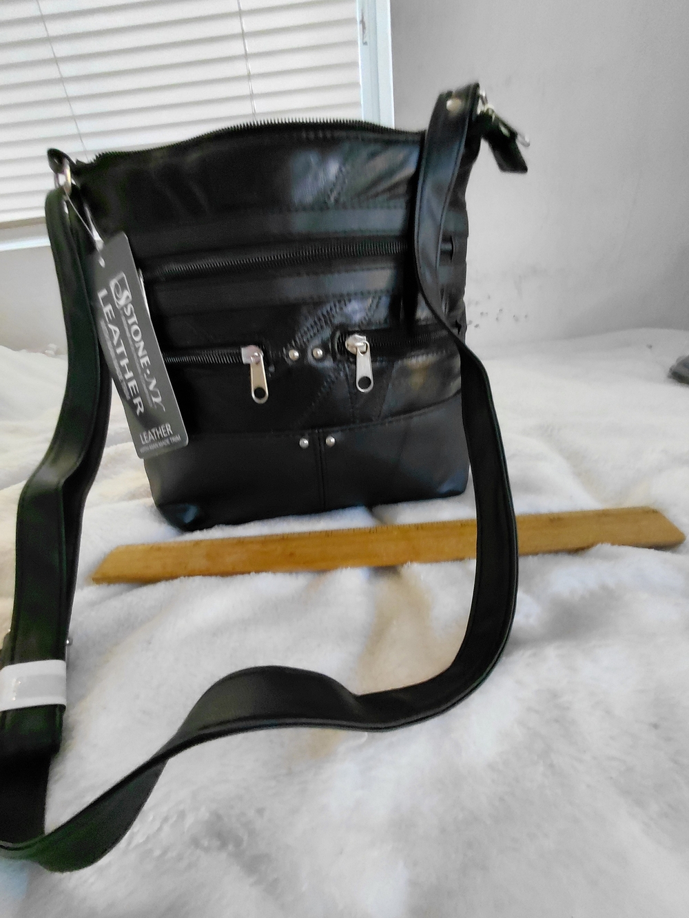 NWT Stone NY by Stone Mountain Black Patchwork Leather Crossbody Bag